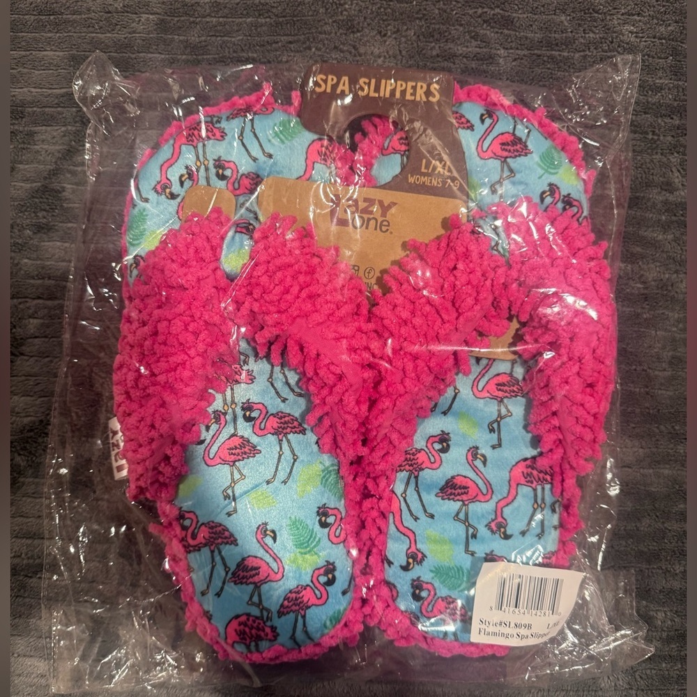 Lazy One Pink Flamingo Spa Slippers-L/XL